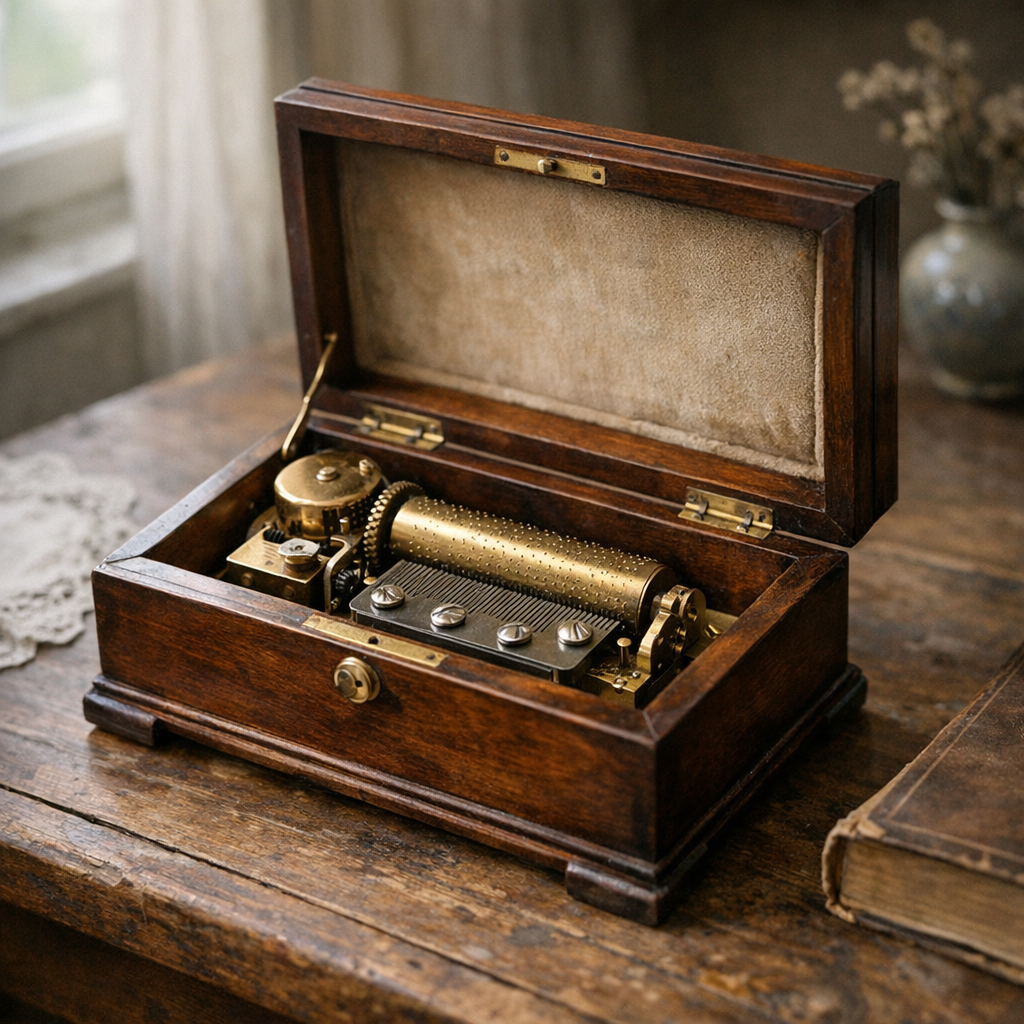 Une boîte à musique ancienne en panne mérite de la retenue