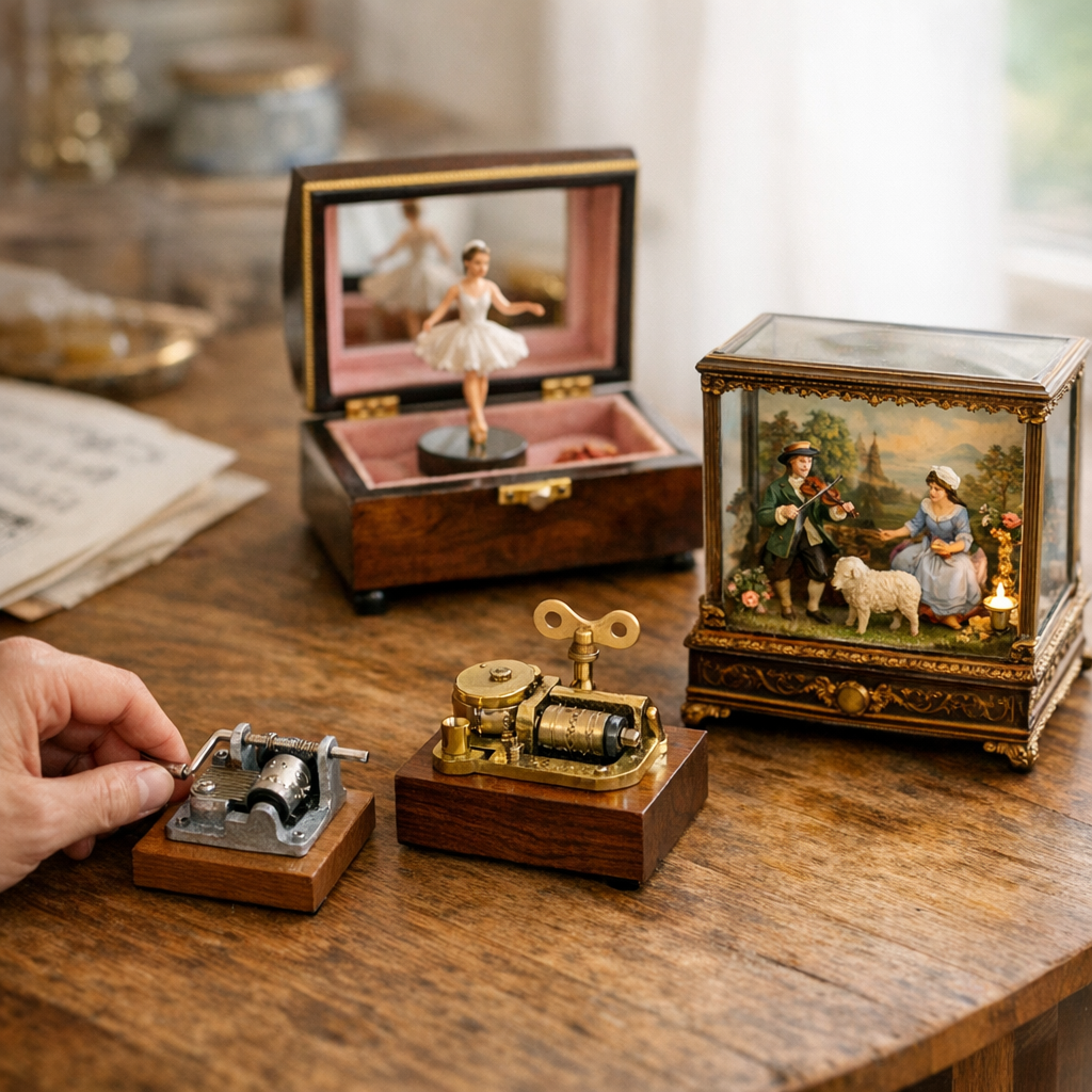 Choisir selon l’usage : manivelle, ressort, boîte à bijoux musicale ou automate animé