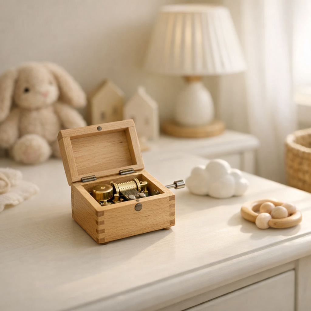 Offrir une boîte à musique en cadeau à un bébé apaise sans encombrer