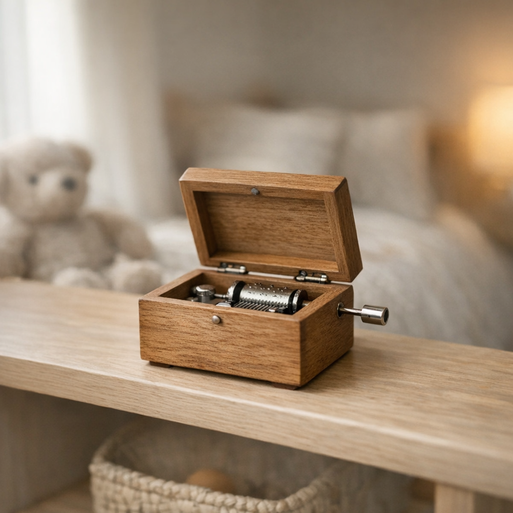 La boîte à musique enfant en bois cache un vrai mécanisme