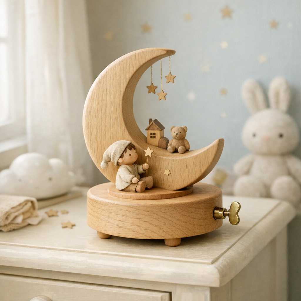 Une boîte à musique lune apaise le coucher sans tout promettre