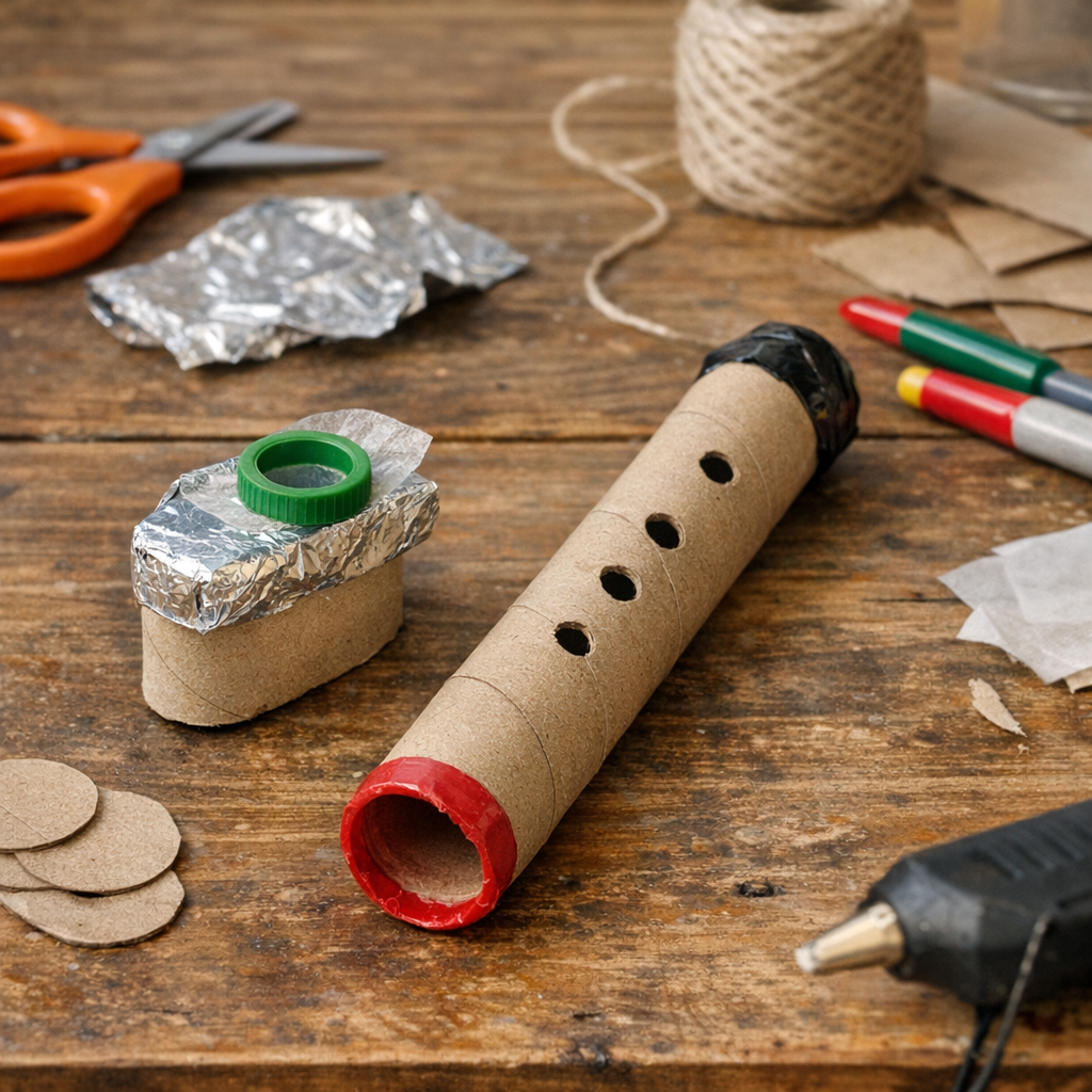 Deux instruments à vent tout en récup’ : kazoo et flûte en carton