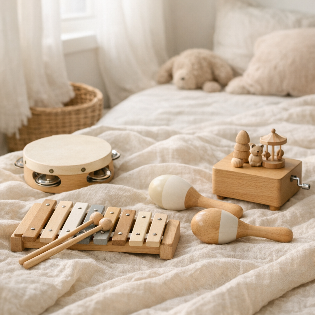 Un jouet musical en bois aide l’enfant à apprivoiser le son