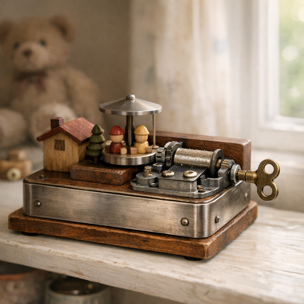 Un jouet musical mécanique raconte une histoire sonore