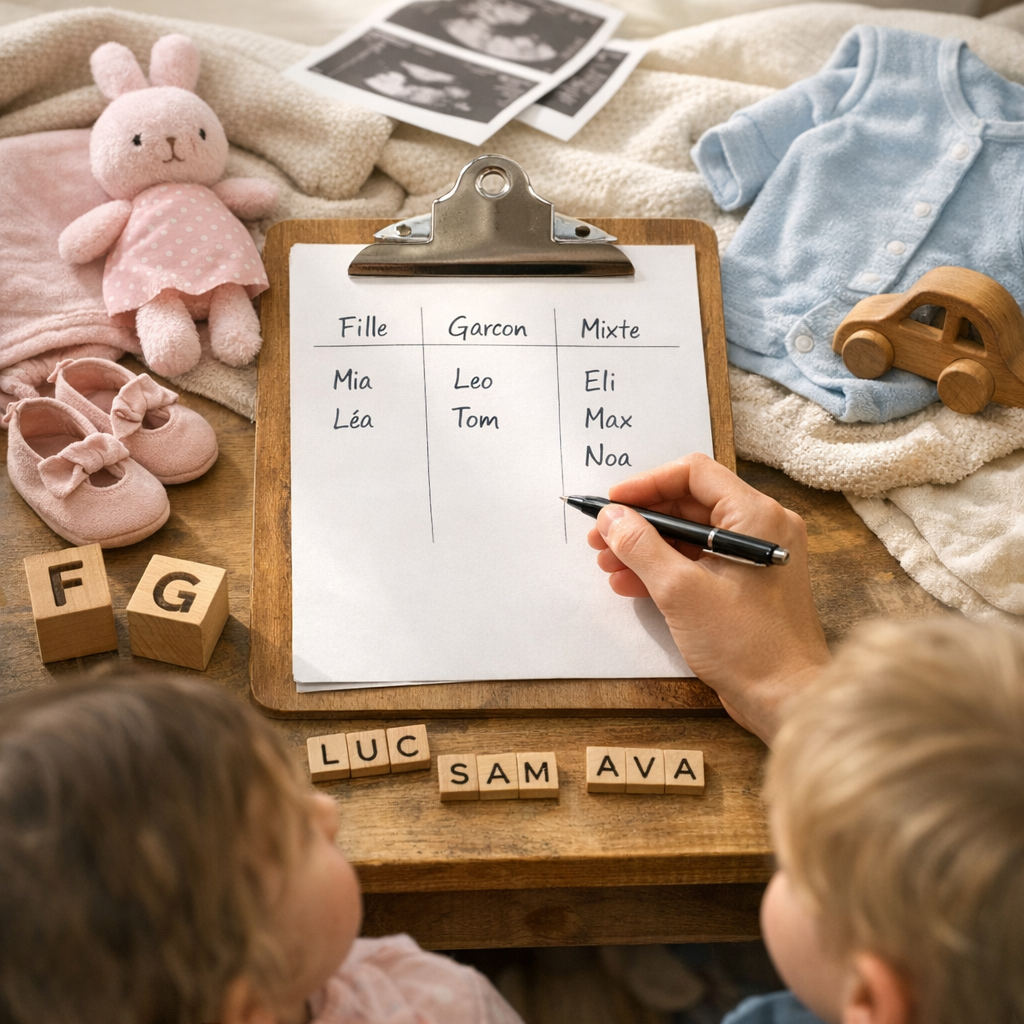 Tableau de décision : fille, garçon ou mixte, quel prénom court évite les confusions ?