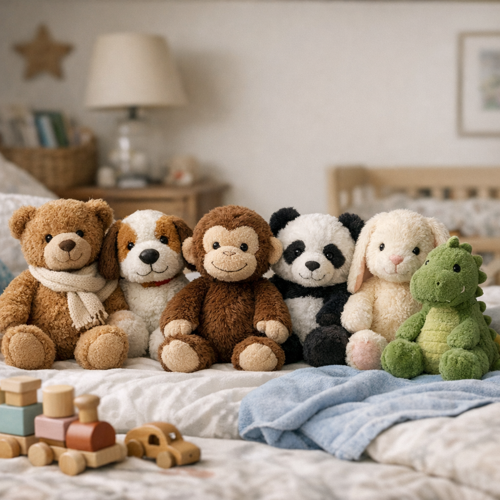 Noms de doudous par animaux : ours, chien, singe, panda, lapin et dinosaure
