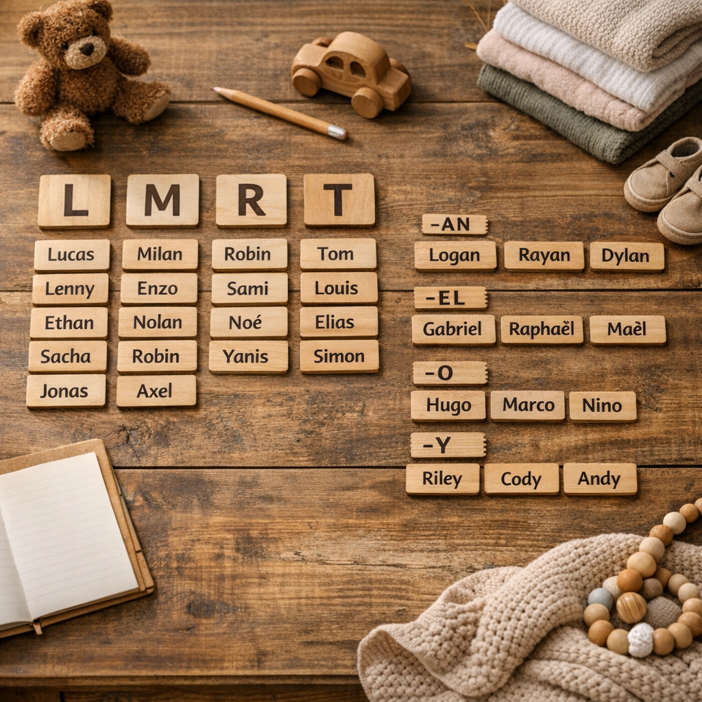 Prénoms de garçon avec 5 lettres par lettre et par sonorité