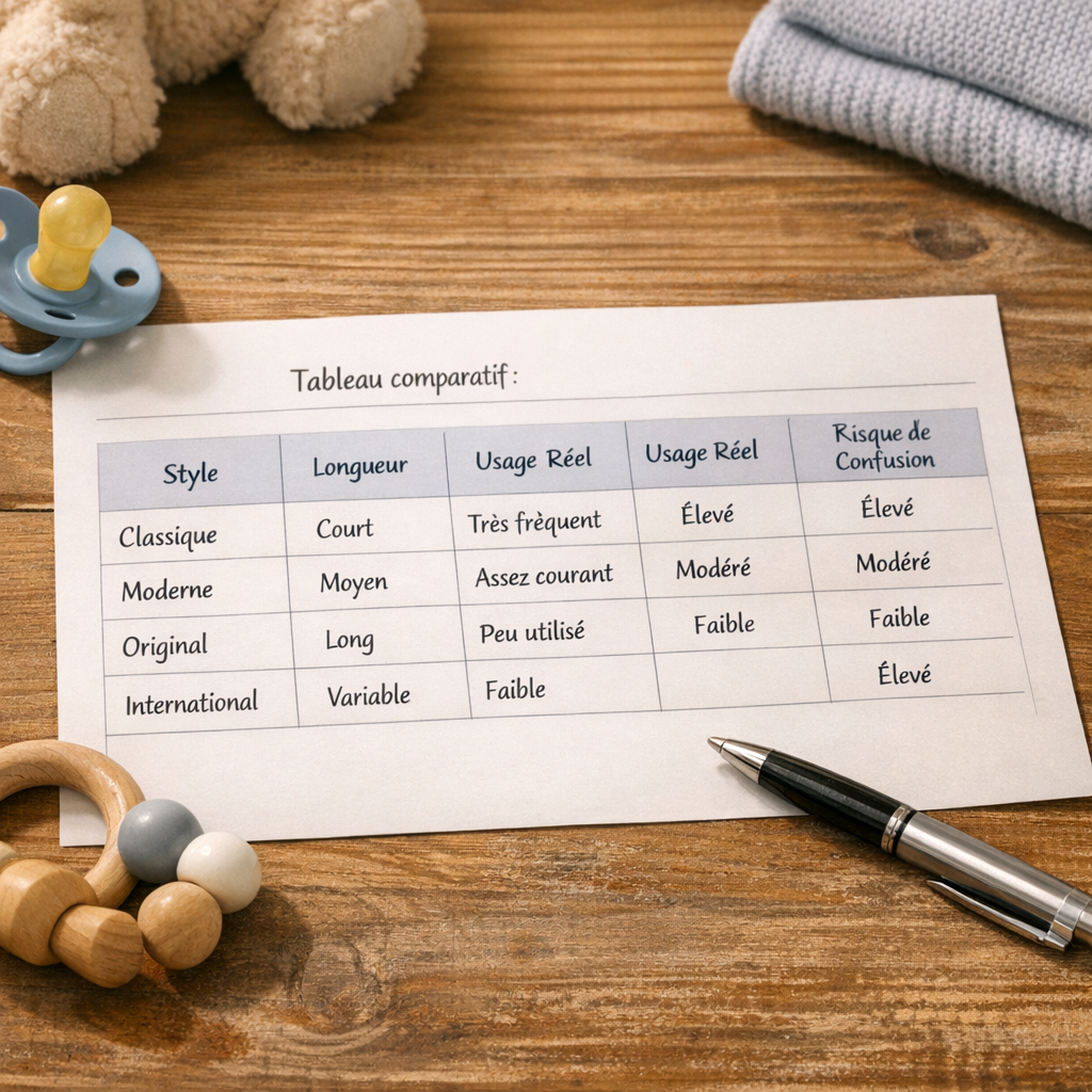 Tableau comparatif : style, longueur, usage réel et risque de confusion
