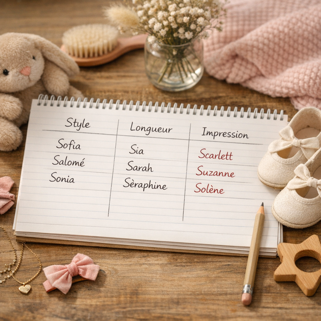 Tableau comparatif : style, longueur et impression des prénoms en S
