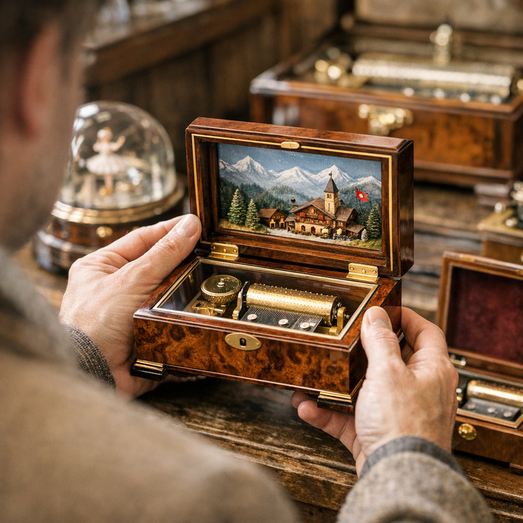 Observer une boîte à musique inspirée de Sainte-Croix avant d’acheter ou de collectionner