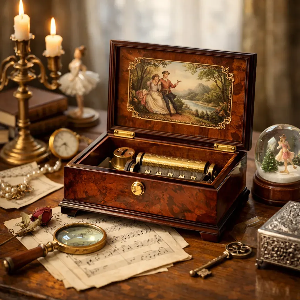 Une boîte musicale vintage décorative se lit par ses indices